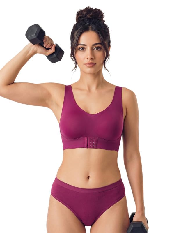 tweens Cotton Bra Panty Set for Women | Non-Padded Bonded Gym Bra with Crisscross Back | Hidden Concealer | Mid Waist Hipster Panty | No Elastic Marks | Seamless Comfortable Innerwear Set-picture-24