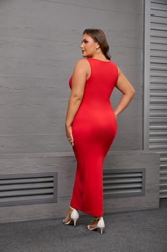 Image of YeGine Women Plus Size Sleeveless Bodycon Maxi Dresses Sexy Slim Tank Dresses