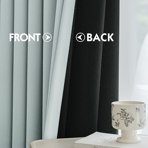 Image of FMFUNCTEX 100% Blackout Curtains for Bedroom, Mistleaf Curtains 63 Inches Long Textured Thermal Insulated Curtains for Living Room Drapes, Black Out Drapery Grommet Room Darkening 2 Panels