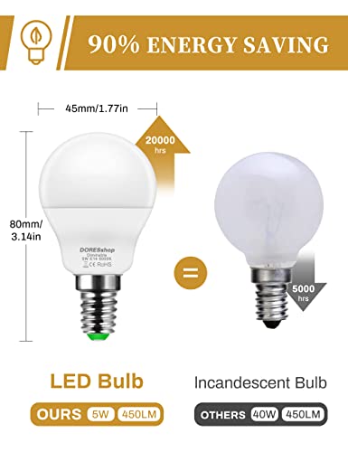 DORESshop SES E14 Lampadine dimmerabili da 5 W LED Palline da golf P45, lampadine a incandescenza piccole 40W Edison equivalenti, 6000K (bianco diurno), 450LM, lampadine a LED, confezione da 4