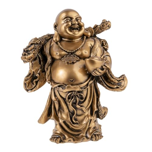 lachineuse - Statuette Bouddha Rieur - Feng Shui Fortune - Traditions Bouddhistes - Porte-Bonheur, Richesse & Fortune - Statue en Résine Doré 15,5 cm - Idée...