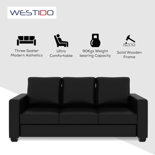 Image of WESTIDO Homes Leatherette 3 Seater Sofa (Finish Color - Matte Black, (DIY-Do-It-Yourself) Medium | 10098