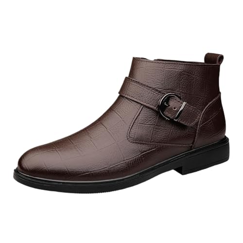 Men's Short Booties Leather Ankle Booties Zip-up Warm Lined Casual Dress Shoes For Winter & Autumn, Comfortable Rubber Sole Ideal For Men's