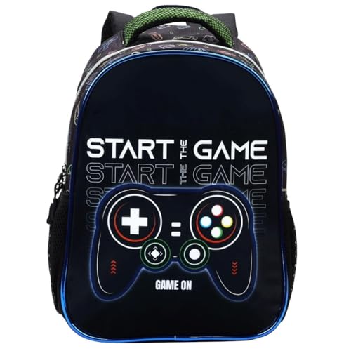 Mochila de Costas Escolar Infantil Game, Alças Acolchoadas, Bolsos Laterais, Compartimentos Espaçosos, Material Resistente, Ideal P/Meninos (Mochila Start Game)