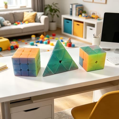 Image of Speed Cube Set 3 Pack Cube Bundle 2x2 Speed Cube 3 By 3 Cube Puzzle 3x3 Pyramid Triangle Cube Bundle Hand Puzzles Toys for Kids and Adults By AHYUAN (Jelly)