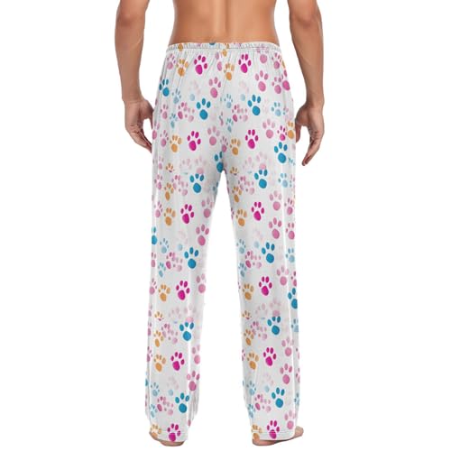 Men's Cute Paw Prints Pajama Pants with Elastic Waistband | Soft Lounge Sleepwear | Breathable Sleep Pants for Home（277）2