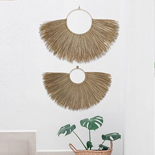 PEMAR Rustic Boho Wall Hanging Decor: Set of 3 Woven Seagrass Fans - Perfect for Living Room, Bedroom & Headboard Art (XL: 35.4" D, L: 27.6" D, M: 19.7" D)