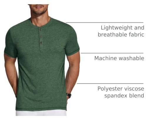 Image of COOFANDY Men's Henley Shirts Short Sleeve Casual Basic Tee Summer Button Henley Soild T Shirts