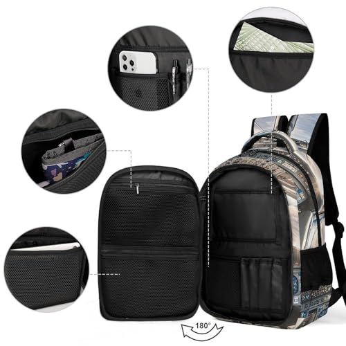 Backpack for Travel, Airplane Cockpit Print Modern Backpack Shoulder Bag with Adjustable Straps, Side Pockets & Reinforced Bottom3