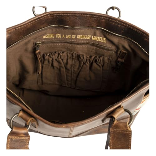 Image of STS Ranchwear Women's Genuine Leather /Cowhide /Cotton Blend Chaynee Mountain Tote Bag With Dual Leather Carry Handles w /Accents & Fringe