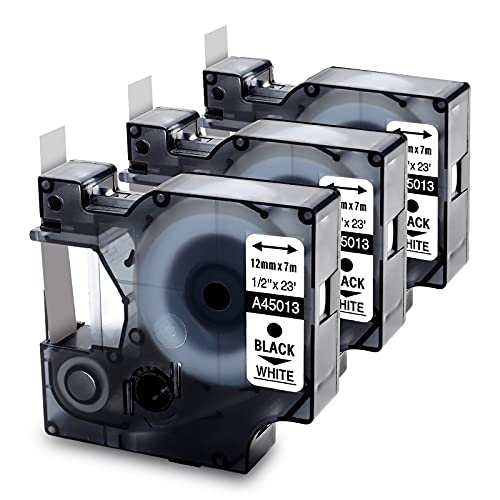 MarkField Ruban compatible pour Dymo D1 45013 S0720530, Noir sur Blanc, 12mm x 7m étiquette, pour Etiqueteuse Dymo Label Manager 160 210D 280 420P 360D 500TS PnP, LabelWriter 450 Duo