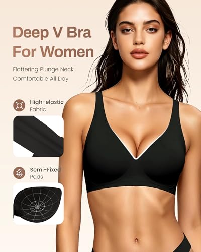Image of Gailife Deep V Jelly Bras for Women No Underwire Wireless Seamless Push Up Bra Comfort Support Plunge Bralette Full Coverage