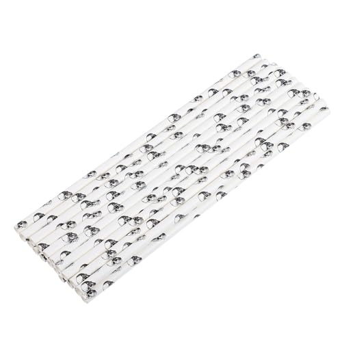 Pitillos desechables de papel blanco con diseño calavera para Halloween miniatura 1