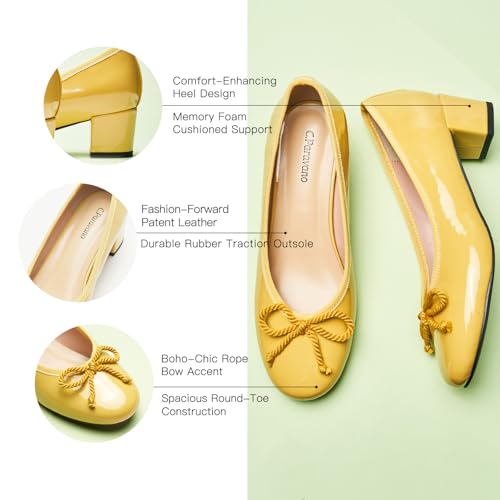 Image of C.Paravano Block Heels | Pumps Shoes Women | Women's Pumps | Chunky Heels for Women(Yellow,5)