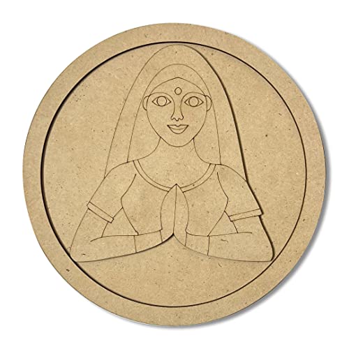 Image of Adikala MDF Padharo Sa Engraved Design Wall Plate Base with Frame Cutout for DIY Craft