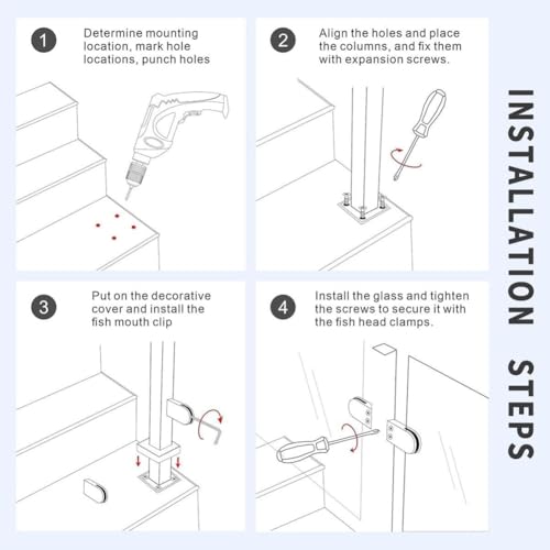 304 Stainless Steel Glass Railing Posts, 39.4" Mid Post for Deck & Stair Systems, Durable Glass Fence Panels, Modern Outdoor Railing Solution, Perfect for Home & Commercial Use