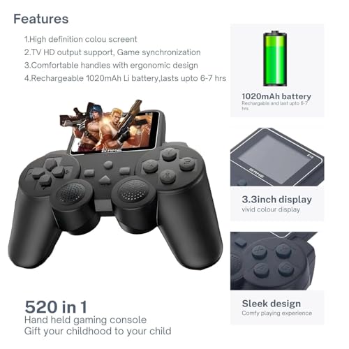 Image of Video Games for Kids, 500 in 1 Controller Gamepad, Retro Console, Gameboy Age 7, Digital Game Player, Handheld Pocket Gaming Device