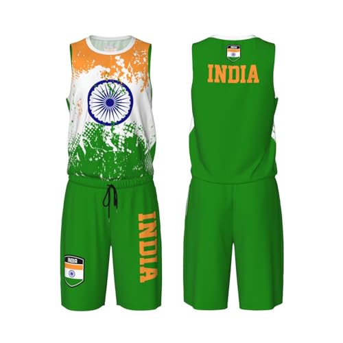 India Flag Grain (2) Basketball Jersey Uniform Suit for Men Women Adults Training Athletic Set