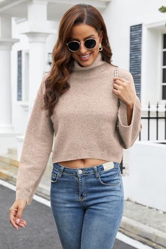 Jumppmile Women's Crop Sweater Turtleneck Long Sleeve Lightweight Fleece Cropped Pullover Sweater Top4
