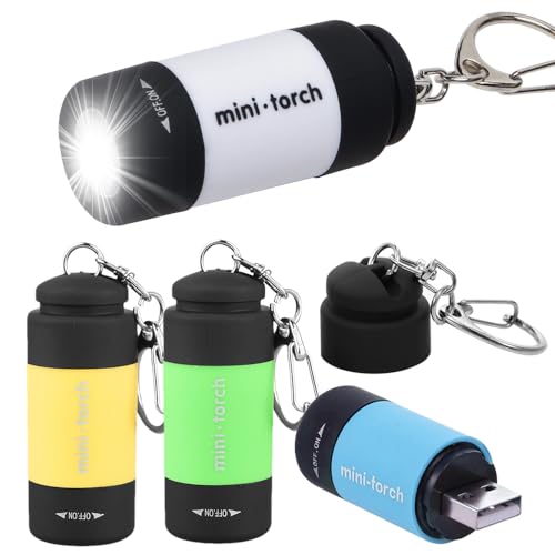 Infreecs 4 linternas LED pequeñas, linternas para niños, linternas recargables por USB, pequeñas con llavero, resistentes al agua, portátiles para exteriores, camping