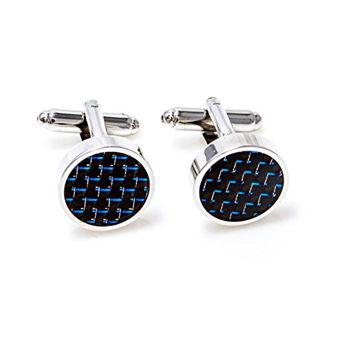 MRCUFF Carbon Fiber Blue Pattern Tuxedo Cufflinks and Studs Set in a Presentation Gift Box & Polishing Cloth3