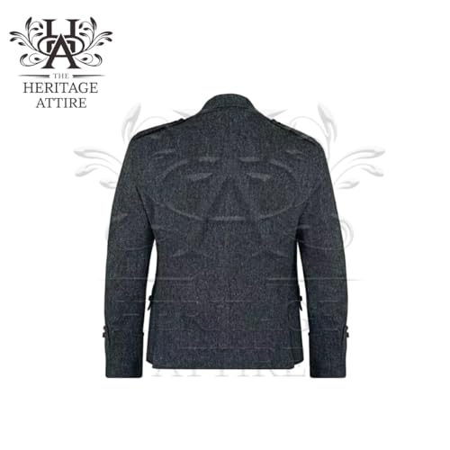 Scottish Handmade Gray Tweed Argyle Kilt Jacket with 5 Button Vest | Wool Argyll Jacket3