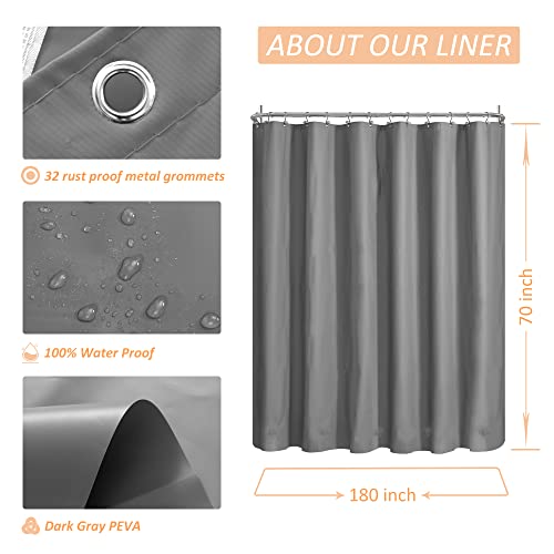 Image of Mrs Awesome Grey Clawfoot Tub Shower Curtain or Liner with 12 Magnets - Free 36 Hooks Included, Waterproof PEVA, 180 inch x 70 inch, Dark Gray