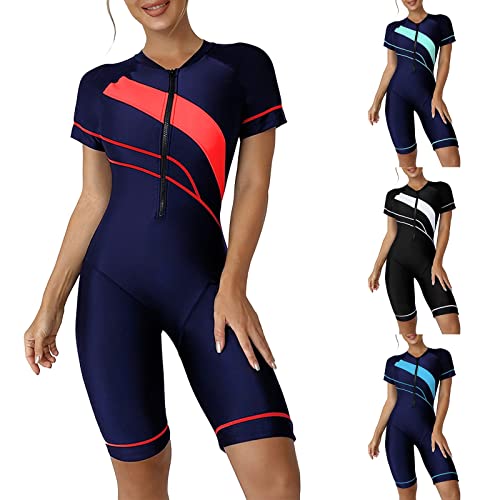 INNOVIERA Traje de banho feminino sólido atlético cor sólida macaquinho manga curta color block emag