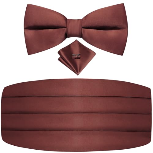 Image of Dubulle Mens Cummerbund and Bow Tie Set Paisley Floral Pretied Bowties for Men Pocket Square Cufflinks Wedding Business