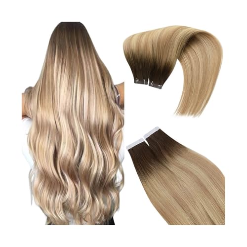 Bande dans les extensions de cheveux invisible trame peau sans couture droite 14 pouces