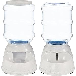 Amazon basics automatic dog cat water dispenser gravity feeder set small 6 pound food capacity 1 gallon gray  urban country home decor
