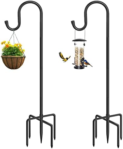 ANIDEER 72" Shepherds Hooks for Outdoor, Heavy Duty Bird Feeder Pole with 5 Base Prongs, Adjustable Garden Hanging Holder for Bird Feeders, Solar Light Lanterns, Garden Plant Hanger Stands,2 Pack