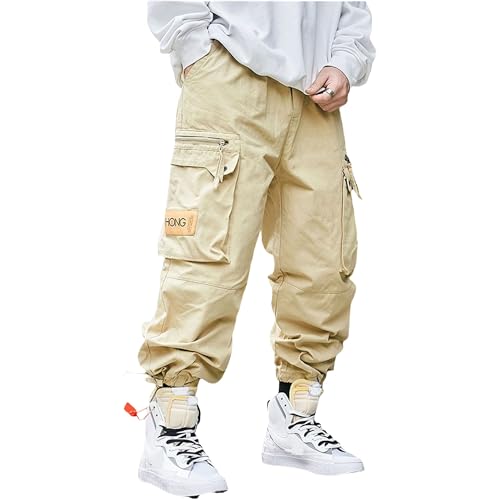 Men's American Vintage Tactical Techwear Pants Zipper Pocket Cargo Casual Pants Men Baggy Green Straight Leg Trouser
