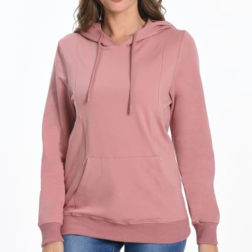 Image of Bearsland Women's Maternity Sporty Hoodie Breastfeeding Shirt Nursing Sweatshirt with Pockets