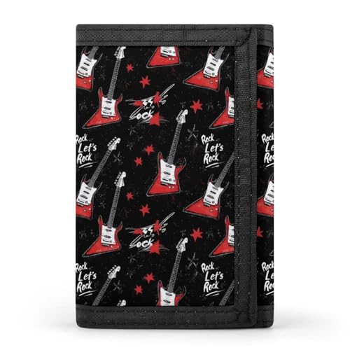 Rock Guitar Red Print Wallet for Men, 8 Credit Card Holder Slim Minimalist Front Pocket Small Mens Bifold Wallets