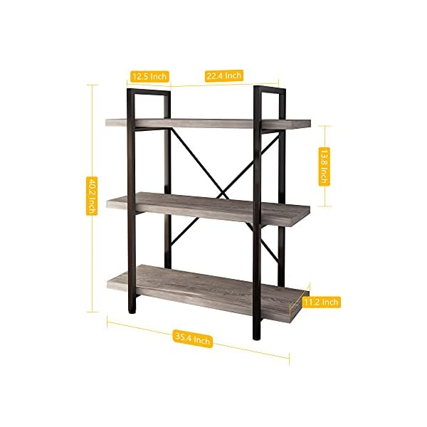 45MinST Vintage Industrial Style Bookcase/Metal and Wood Bookshelf Furniture for Collection，Grey Oak 3/4/5 Tier - Image 5