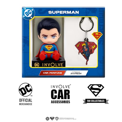 Image of Involve DC Superman Core Edition Character bobblehead Car Perfume with Keychain - OFFICIAL DC MERCHANDISE from Warner Bros | Car Accessories 2026 | Car Dashboard Idol | Dashboard Figurine