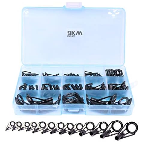 9KM DWLIFE Fishing Rod Tip Repair Kit 45pcs, Black Stainless Steel, Wear Resistant Ceramic Ring, Guide Replacement Cover
