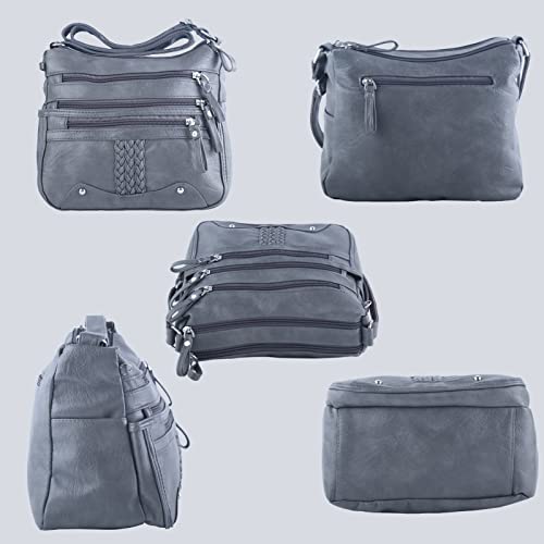 Image of ELDA 10 Pockets Crossbody Purse for Women Medium Pocketbooks Ladies Soft PU Leather Shoulder Bag Ladies Top Handle Satchel