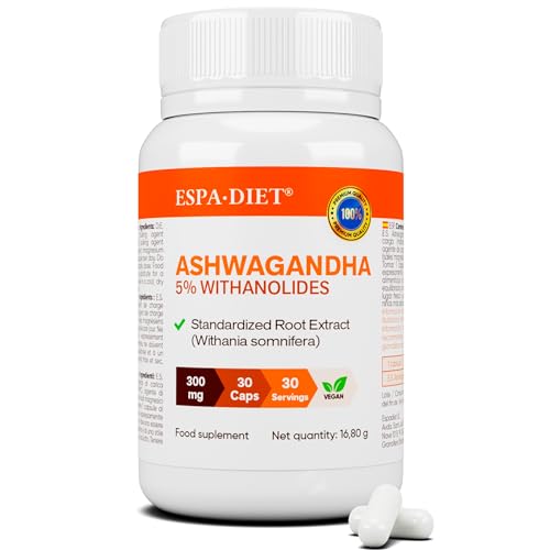 Ashwagandha de Alta Potencia - 300mg Con 5% de Withanólidos - Relajación, alivio del estrés, descanso y claridad mental - Combinable con magnesio o melatonina - 30 cápsulas