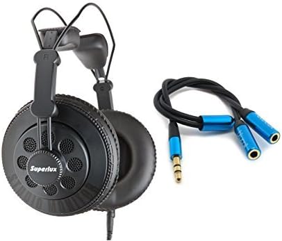 Superlux HD668B Dynamic Semi-Open Headphones Plus BluCoil Audio Headphone Splitter 1 Male/2 Female 3.5mm Y-Cable