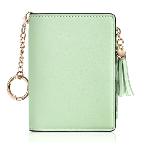 Image of Gostwo Women's Small Slim Wallet with RFID Protection & Keychain for Girls | 8 Card Slots,faux Leather, Tassel Decor, Built-in Keychain, Slim Compact, Snap & Zip Closure, Ideal for Daily & Travel