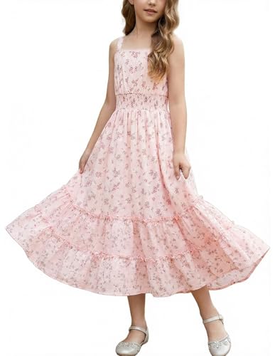 GRACE KARIN Girls Easter Dress Size 12-14 Teen Long Spring Summer Floral Dresses Tween Pink Tiered Hawaiian Sundress