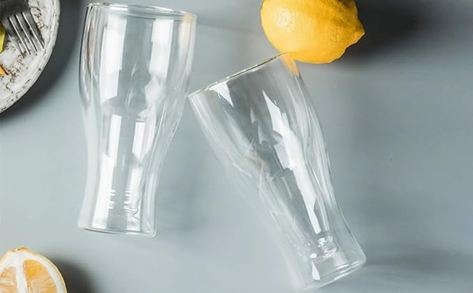 Image of PrimeWorld Double Wall Beer Mugs 300ml - Set of 2 pcs | Freezable Upside Down Borosilicate Glasses | Insulated No-Sweat Cups for Iced Beer, Cocktails, Camping & Home Bar
