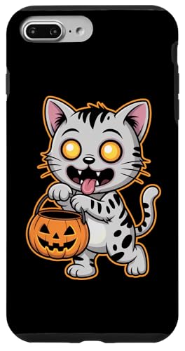 トリックオアトリート 子猫 かぼちゃ バケツ かわいい モンスター ハロウィン 夜 スマホケース iPhone 7 Plus/8 Plus 用