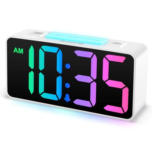 Image of DreamSky Small Digital Alarm Clock with Night Light for Kids Bedroom | RGB Desk Clock with Large Numbers for Teens Boys, Brightness Dimmer, Adjustable Alarm Volume, USB Port, USB-C Adapter Powered