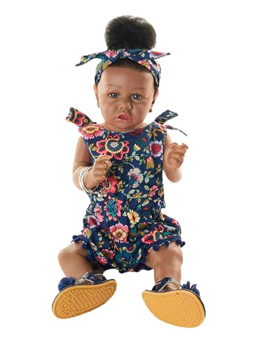 Image of HOOMAI Reborn Baby Black Dolls African American Lifelike Silicone Doll Realistic 22.8 Inch with Cloth Body Birthday Gift Set for Ages 3+