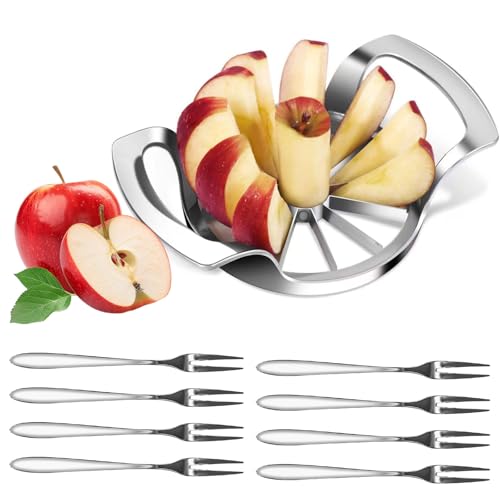 QINGYIWL Coupe Pomme Acier Inoxydable, 12 Lames Trancheuse de Pomme avec 8 Fourchettes à Fruits en Acier Inoxydable, Coupe-Pommepour Cuisines Familiales et...