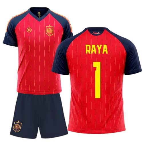 Stock Futbol camiseta selección española mundial 2026-2028 replica oficial | Kit niño camiseta y pantalón | Raya 1 | Roja | Equipación fútbol infantil | Cómoda y transpirable