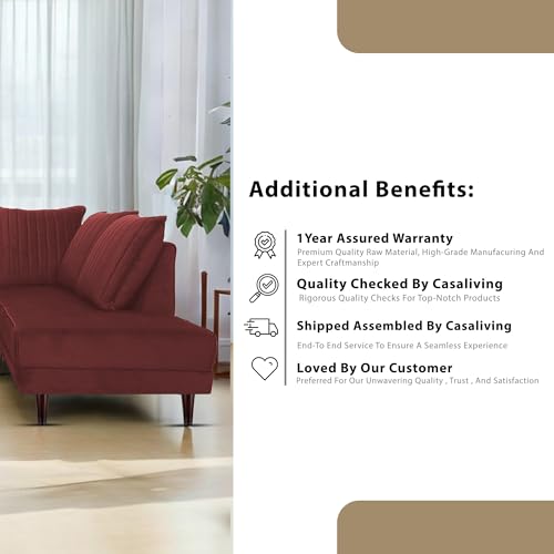 Image of Gratly RHS 4 Seater L Shape Sofa Set for Living Room (Maroon Colour) Premium Fabric Sofa